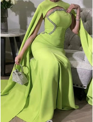 A-Line Evening Gown Elegant Dress Formal Sweep / Brush Train Christmas Red Green Dress Sleeveless Jewel Neck Stretch Fabric with Pleats Sequin