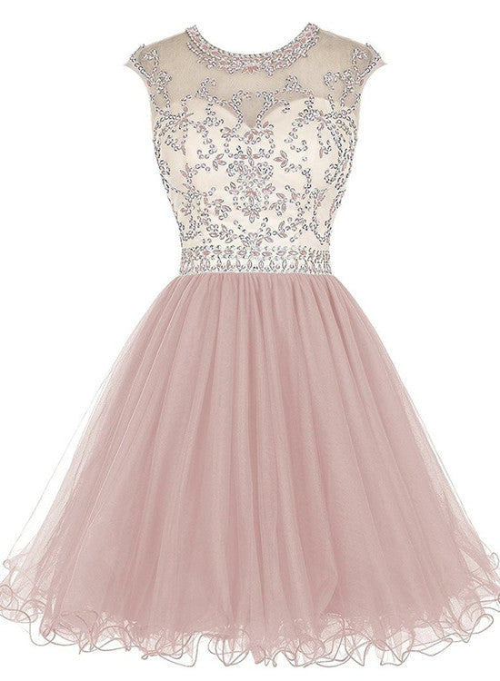Cute Tulle Short Beaded Formal Dress 2019, Lovely Party Dresses