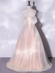 A-Line Prom Dresses Glittering Dress Quinceanera Birthday Floor Length Short Sleeve Off Shoulder Tulle with Ruched