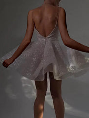 Ball Gown Homecoming Dresses Glittering Dress Graduation Cocktail Party Short / Mini Sleeveless Spaghetti Strap Tulle Backless with Glitter Sequin