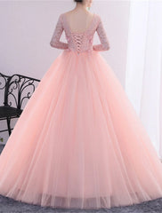 Ball Gown Quinceanera Dresses Princess Dress Performance Quinceanera Floor Length Long Sleeve V Neck Polyester with Crystals Appliques