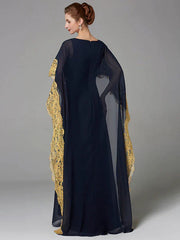 A-Line Mother of the Bride Dress Plus Size Elegant Bateau Neck Sweep / Brush Train Chiffon Sleeveless with Lace