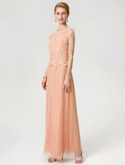 Aimishang Sheath / Column Mother of the Bride Dress Formal Vintage Inspired Jewel Neck Ankle Length Chiffon Beaded Lace Short Sleeve No with Lace Beading