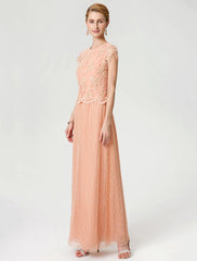 Aimishang  Sheath / Column Mother of the Bride Dress Formal Vintage Inspired Jewel Neck Ankle Length Chiffon Beaded Lace Short Sleeve No with Lace Beading