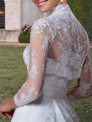 Aimishang Engagement Formal Wedding Dresses Two Piece Sweetheart 3/4 Length Sleeve Court Train Lace Bridal Gowns With Beading Appliques