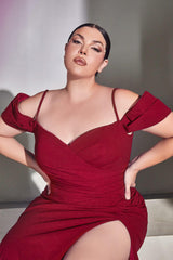 Cinderella Divine KV1057C Off Shoulder Long Plus Size Evening Dress