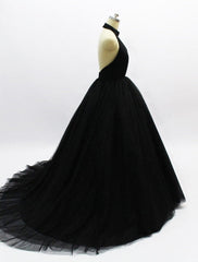 Ball Gown Prom Dresses Open Back Dress Wedding Party Sweet 16 Court Train Sleeveless Halter Neck Tulle Backless with Pleats