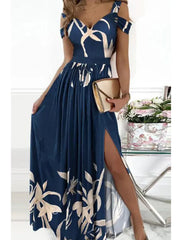 Women‘s Party Dress Homecoming Dress Swing Dress Long Dress Maxi Dress Green Pink Light Green Short Sleeve Pure Color Cold Shoulder Spring Summer V Neck Romantic Party