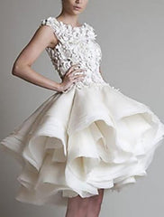 Ball Gown Cocktail Dresses 1950s Dress Valentine's Day Homecoming Short / Mini Sleeveless Jewel Neck Organza with Appliques Tiered Shouder Flower