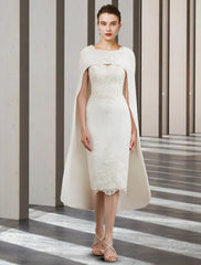 Two Piece Sheath / Column Mother of the Bride Dress Wedding Guest Church Elegant Jewel Neck Knee Length Chiffon Lace Sleeveless with Beading Appliques Fall