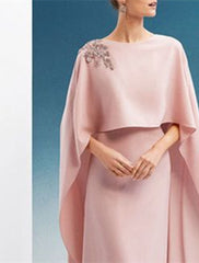 Sheath / Column Evening Gown Elegant Dress Wedding Guest Wedding Party Floor Length Sleeveless Jewel Neck Capes Stretch Chiffon with Shawl