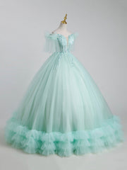 Beautiful Tulle Sequins Long Ball Gown, A-Line Tulle Sweet 16 Dress