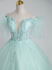 Beautiful Tulle Sequins Long Ball Gown, A-Line Tulle Sweet 16 Dress