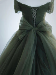 Green Tulle Long Prom Dress, A-Line Off Shoulder Evening Dress