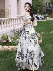 Beautiful Black Print A-Line Princess Dresses with Bow