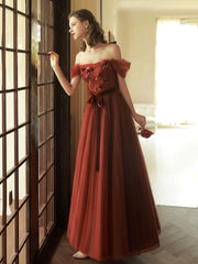 Off Shoulder Tulle Long Prom Dresses, Beautiful A Line Tulle Evening Dresses