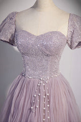 Purple Tulle Sequins Floor Length Prom Dress, A-Line Evening Party Dress
