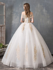 Lace Appliqued Ball Gown Wedding Dresses Off Shoulder Bridal Dress
