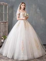 Lace Appliqued Ball Gown Wedding Dresses Off Shoulder Bridal Dress