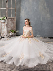 Lace Appliqued Ball Gown Wedding Dresses Off Shoulder Bridal Dress