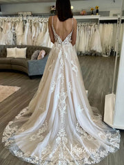 Lace Appliqued Champagne Country Wedding Dresses A-line VW1330