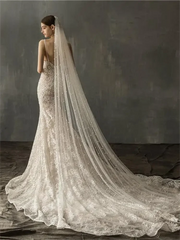 Mermaid Lace Appliqued Wedding Dress with Train