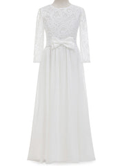 Lace Bow Jewel Neck Long Length Sheath Column Flower Girl Dress