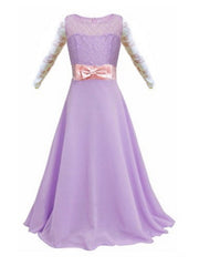 Lace Bow Jewel Neck Long Length Sheath Column Flower Girl Dress