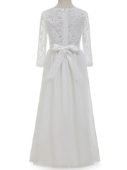 Lace Bow Jewel Neck Long Length Sheath Column Flower Girl Dress