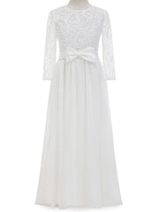 Lace Bow Jewel Neck Long Length Sheath Column Flower Girl Dress