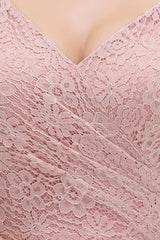 Lace Chiffon A-line Modest Dusty Pink Bridesmaid Dress