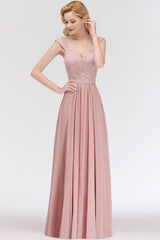 Lace Chiffon A-line Modest Dusty Pink Bridesmaid Dress