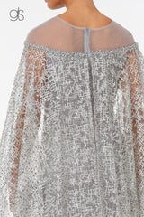 Lace Embellished Prom Long Dress with Attached Cape