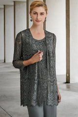 Lace Mother of the Bride Pant Suit | Chiffon 3 Piece Mother of the Bride Dresses