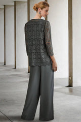 Lace Mother of the Bride Pant Suit | Chiffon 3 Piece Mother of the Bride Dresses