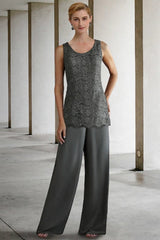 Lace Mother of the Bride Pant Suit | Chiffon 3 Piece Mother of the Bride Dresses