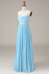 Lace-Up Cowl Neck Light Blue A-Line Chiffon Bridesmaid Dress