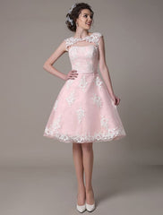 Lace Wedding Dress Cut Out Knee Length A-Line Bridal Dress With Satin Bow