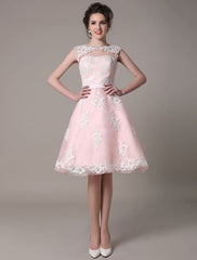 Lace Wedding Dress Cut Out Knee Length A-Line Bridal Dress With Satin Bow