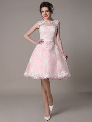Lace Wedding Dress Cut Out Knee Length A-Line Bridal Dress With Satin Bow