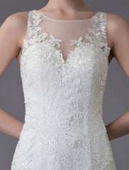 Lace Wedding Dress Ivory Illusion Neckline Sleeveless Chain Beach Wedding Dress Mermaid Bridal Gowns With Train Exclusive