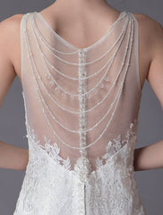 Lace Wedding Dress Ivory Illusion Neckline Sleeveless Chain Beach Wedding Dress Mermaid Bridal Gowns With Train Exclusive
