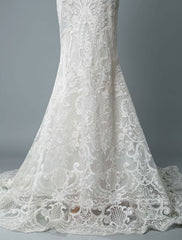 Lace Wedding Dress Mermaid Sweetheart Strapless Sleeveless Floor Length With Train Bridal Dresses