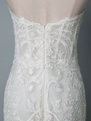 Lace Wedding Dress Mermaid Sweetheart Strapless Sleeveless Floor Length With Train Bridal Dresses