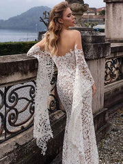 Lace Wedding Dress Mermaid Wedding Dress V Neck Long Sleeve Sexy Bridal Dresses