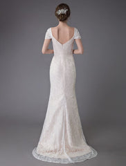 Lace Wedding Dress Vanilla Cream Sweetheart Short Sleeve Bridal Dress Mermaid Bridal Gown With Train Exclusive