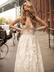 Lace Wedding Dress A Line Sleeveless V Neck Bridal Dresses