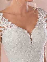 Lace Wedding Dresses Chiffon V Neck A Line Long Sleeve Lace Applique Beach Wedding Bridal Dress With Train