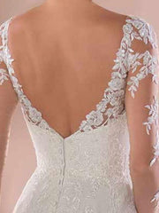 Lace Wedding Dresses Chiffon V Neck A Line Long Sleeve Lace Applique Beach Wedding Bridal Dress With Train