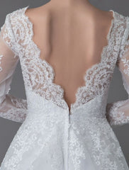 Lace Wedding Dresses Ball Gown V Neck Long Sleeve Backless Princess Bridal Dress Exclusive